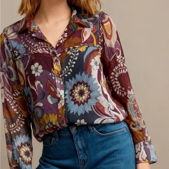 Johnny Was Jade Katerina Braided  Multicolor Floral Blouse - Picture 3 of 15